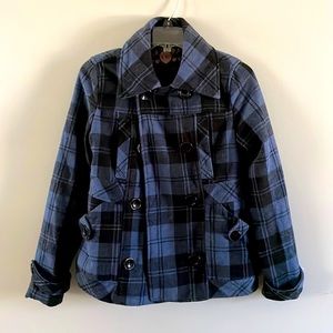 YMI Pea Coat Blue/Black Plaid